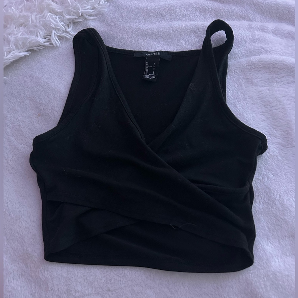 cropped black cross tank top